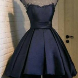 Black Satin Appliques Homecoming Dress,Open Back Sexy Homecoming Dress