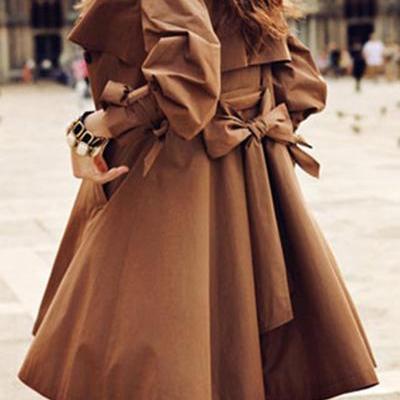 Fashion Style Elegant Ruffle Brown Women Coat 
