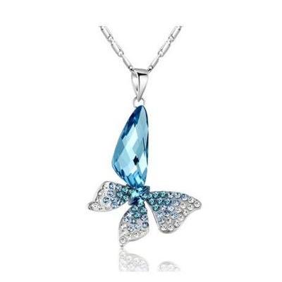 Butterfly Wing Drop Swarovski Elements Crystal Pendant Necklace