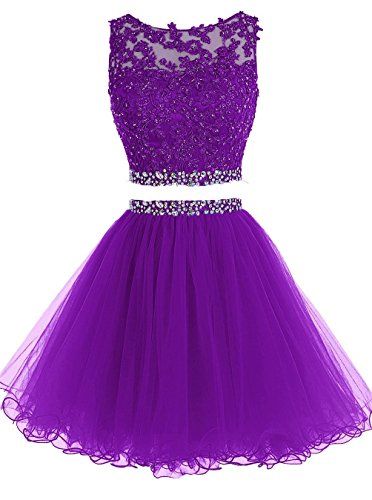 Purple Two-Piece Homecoming Dress Featuring Lace Appliques And Beaded  Embellished Sleeveless Crop To on Luulla
