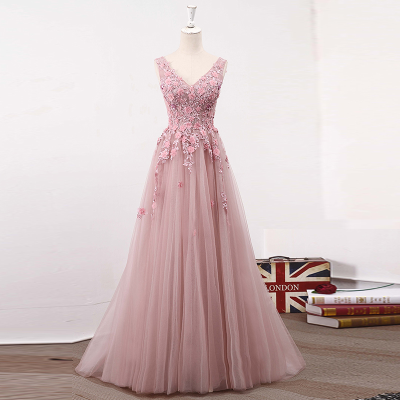 blush pink long prom dress