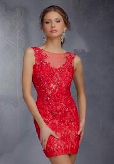 tight red lace dress
