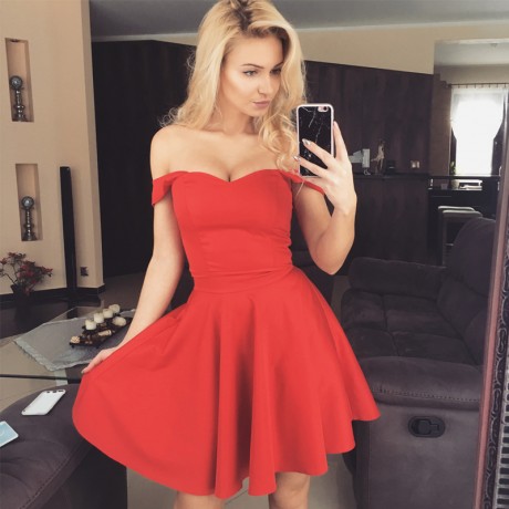 red off shoulder short dress