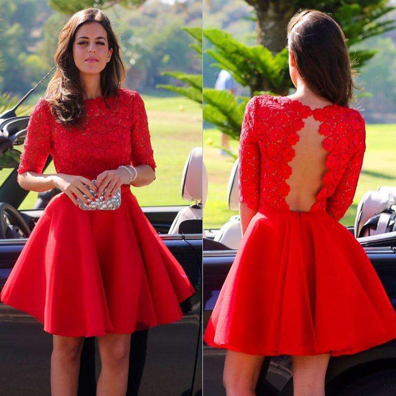 red lace dress short sleeve