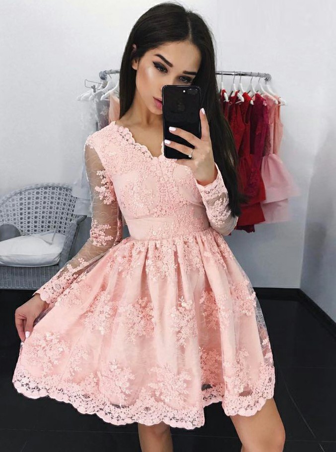 pink cocktail dress with sleeves