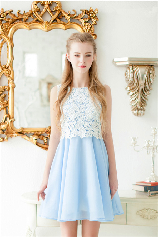 baby blue and white dress