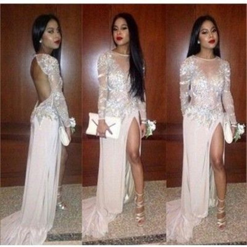 white long sleeve prom dress