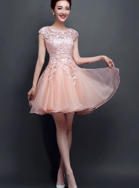Short Pink Lace Appliqué Prom Dress Cocktail Homecoming Party Dress Custom Made