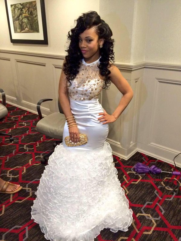 white prom dress with rhinestones