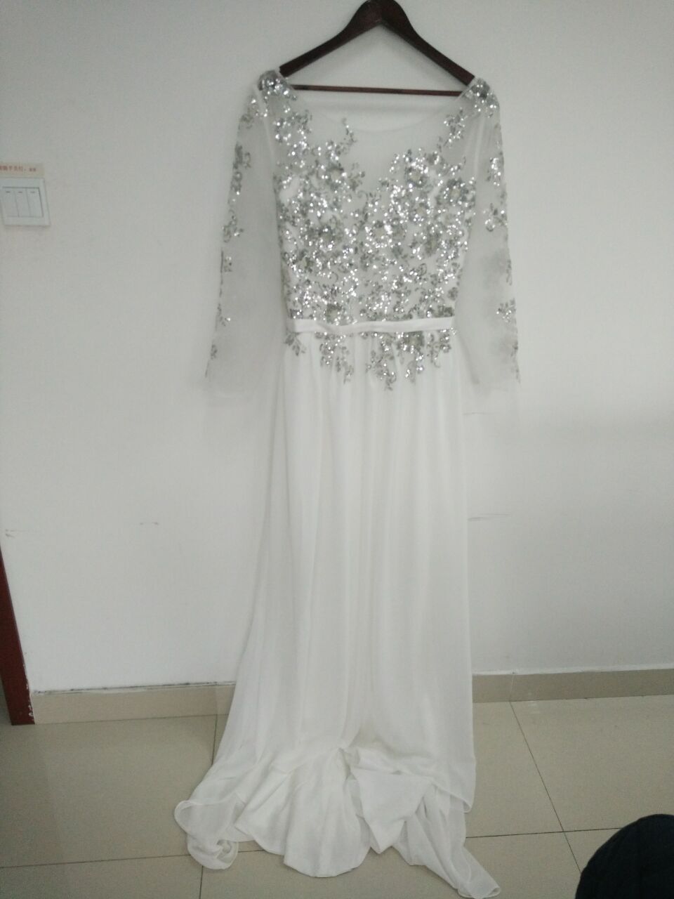long sleeve closed back prom dress