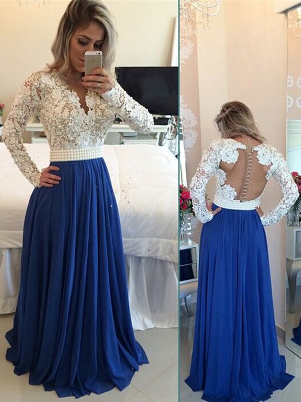 blue and white evening dress