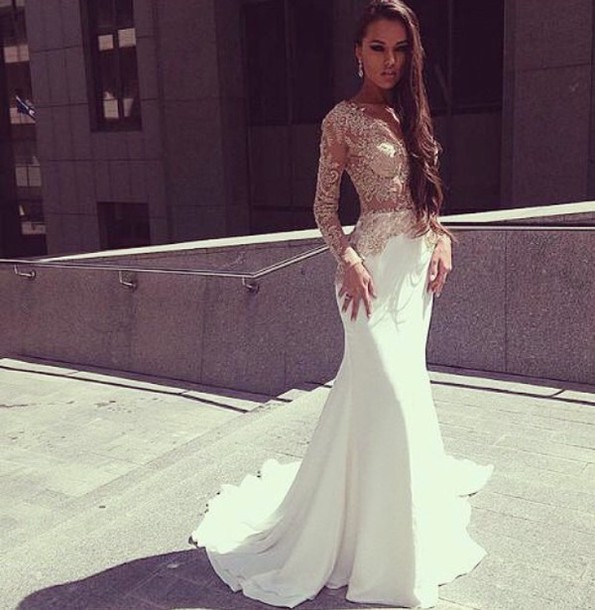 white mermaid prom dress