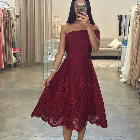Lace Red Off The Shoulder Homecoming Dress on Luulla