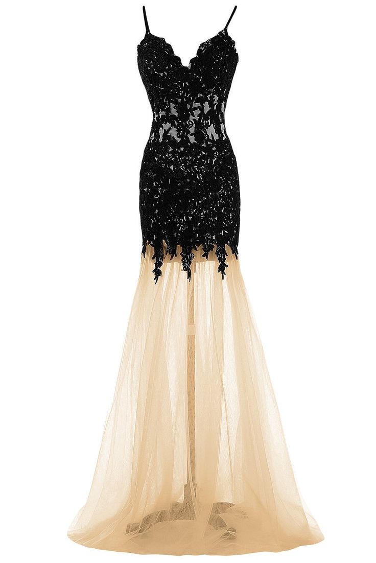 Spaghetti Strap Prom Dress, Elegant Prom Dresses, Lace Applique Prom Dresses